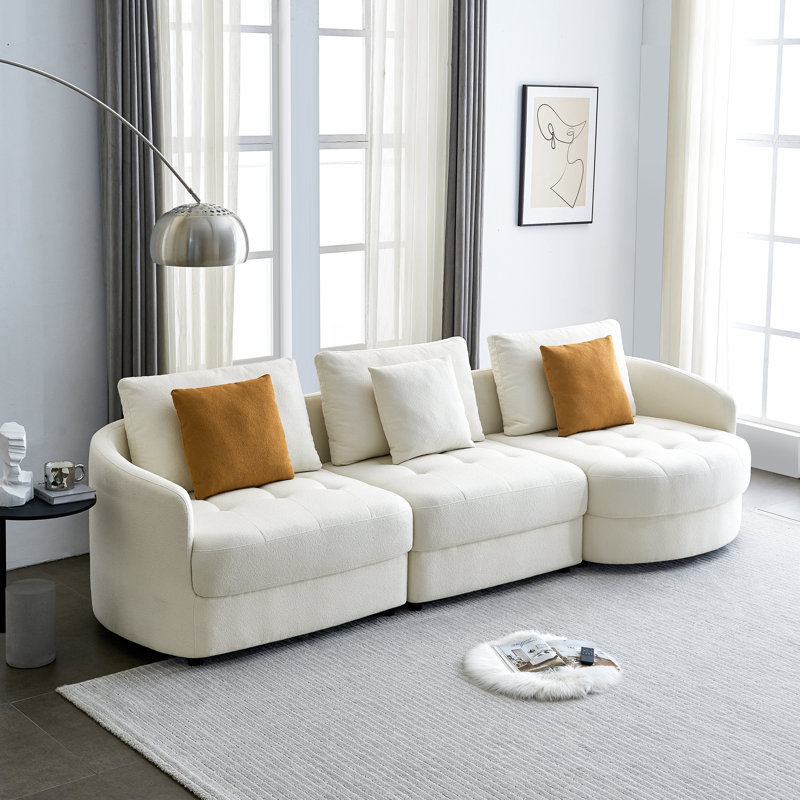 Canapé modulaire 3 pièces Edrikas, Mélange de polyester beige, Accoudoir à droite (vu de face)