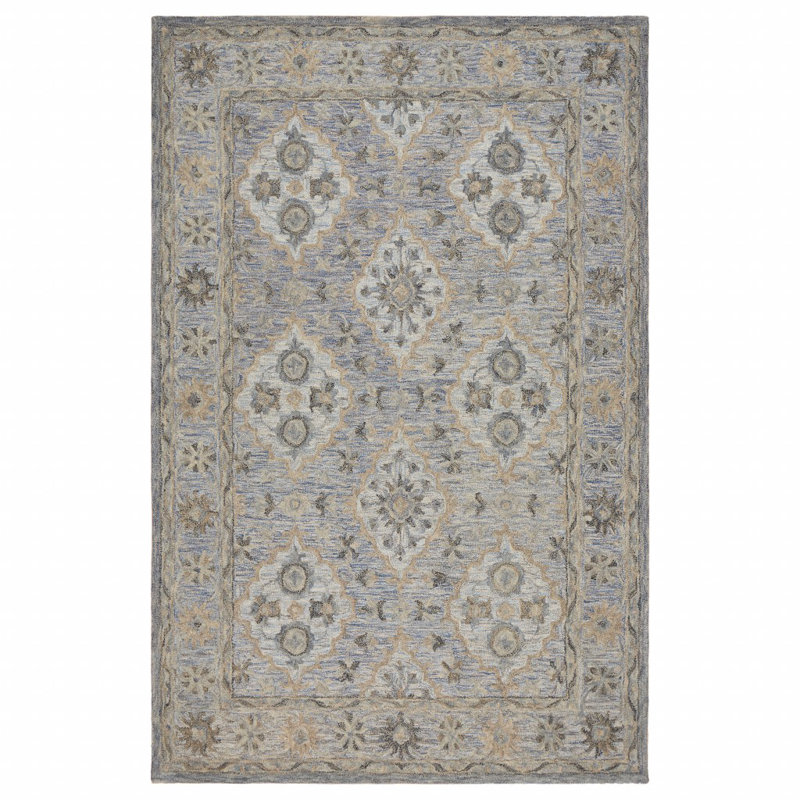 Tapis en laine naturel fait à la main Rhea , Rectangle 5 pi x 7 pi 9 po