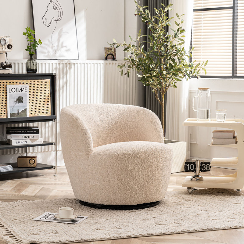 Hadriel Boucle Swivel Barrel Chair, Light Beige Boucle
