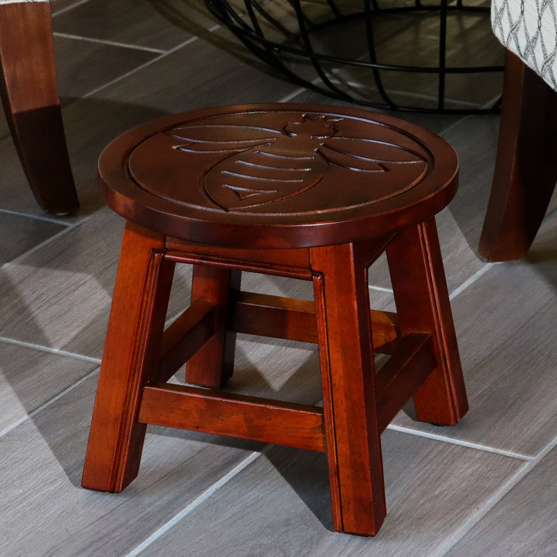 Tabouret cerisier en bois avec reine des abeilles