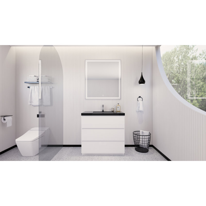 Reyes 35'' Single Bathroom Vanity Base Only, Hight Gloss White