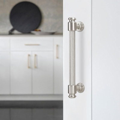 10 Pack Brushed Satin Nickel Cabinet Pulls, Knurled Drawer Handles, 5 Inch (128Mm) Hole Center, Modern Kitchen And Furniture Hardware