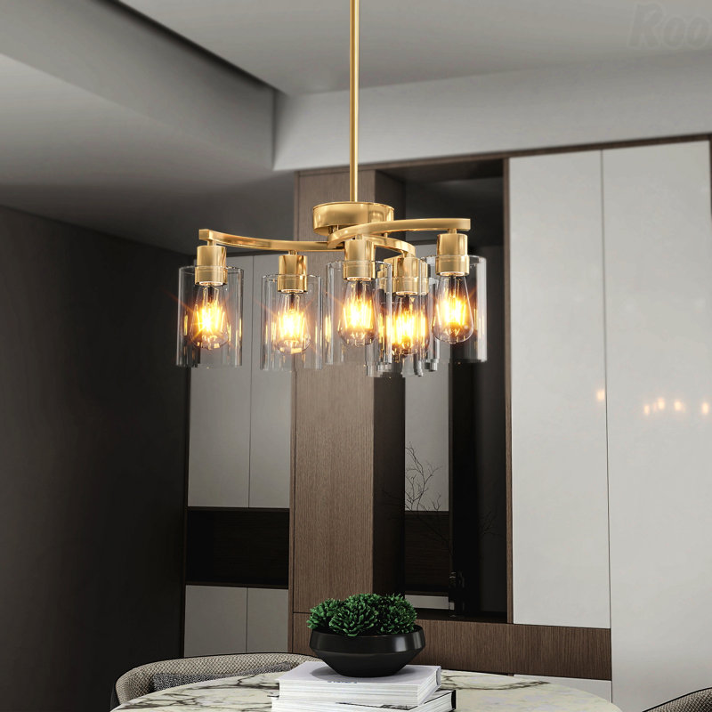 Lustre - configuration à 6 lumières, Six lumières, Doré, H 55 po x l 21,7 po x P 21,7 po