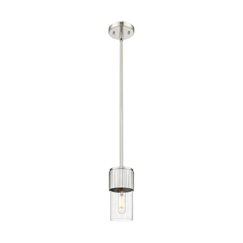 Luminaire suspendu à tige 1 lumière 12 "Bolivar, H 7 po x l 4 po x P 4 po, Bullé, Nickel satiné
