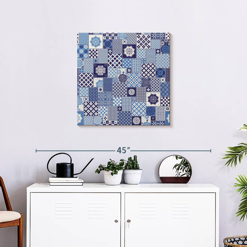 Patchwork géométrique bleu Avery, H 24 po x l 24 po