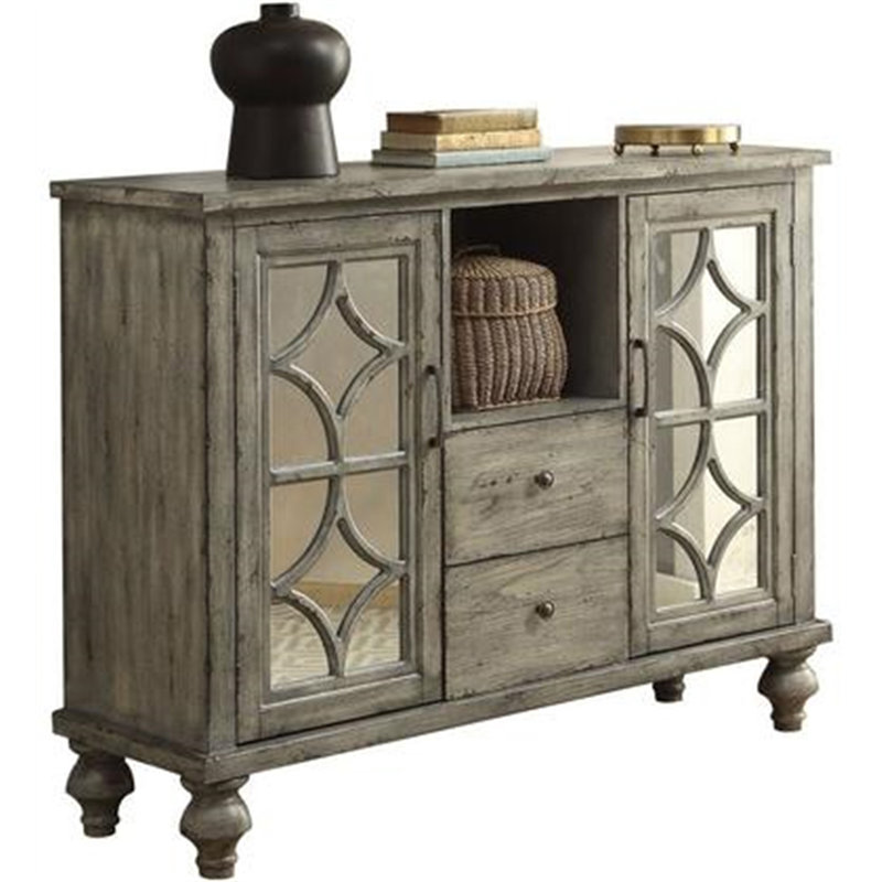 Velika Weathered Gray 53'' Wood Console Table with Mirrored Storage