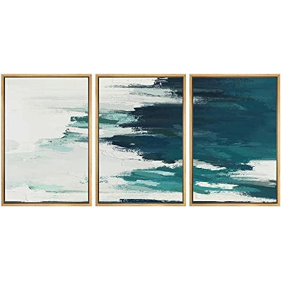 "Grunge Abstract Paint Stroke Effect", sarcelle, peinture blanche, collage encadré sur toile, 3 pièces