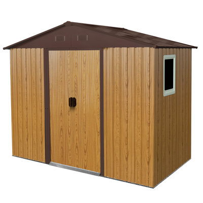 Outdoor Coffee Metal Storage Shed 8X4 Ft. Stable With Galvanized Steel Panels. Has Lockable Door, Window & Foundation For Durability Ft In Color. , Extra Space. Ideal Backyard, Patio, Lawn Door