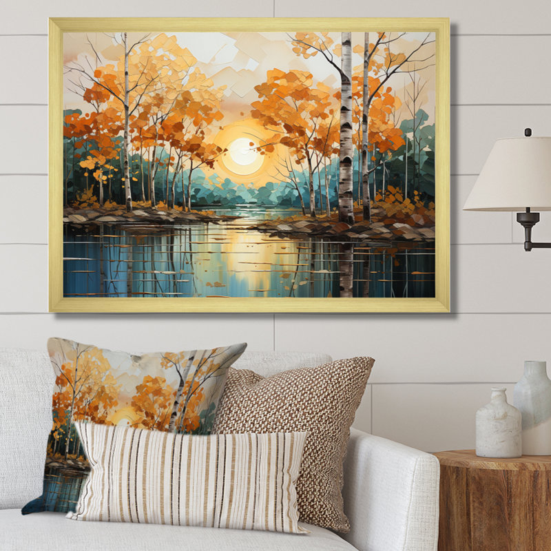 Birch Woods Golden Reflections II - impression de toile de bouleau, H 24 po x l 32 po x P 1 po, Encadrement doré