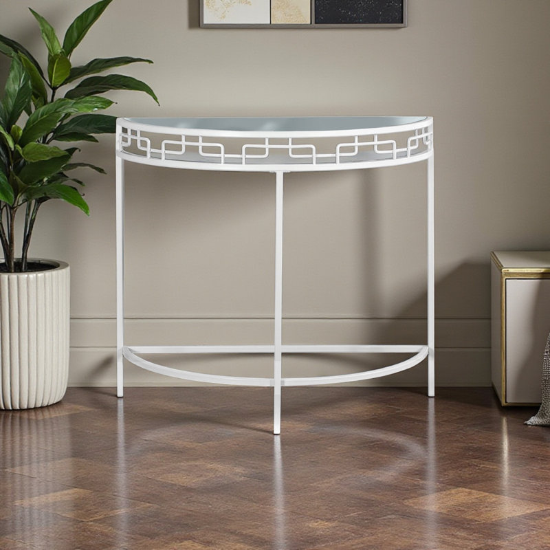 Table d'appoint en verre trempé blanc avec structure en métal Thompson, H 31,56 po x l 35,88 po x P 15,8 po Thompson