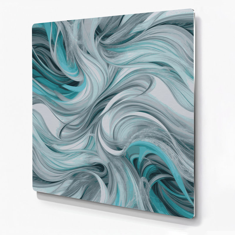 Art numérique en métal bleu abstrait numérique 43, H 8 po x l 8 po