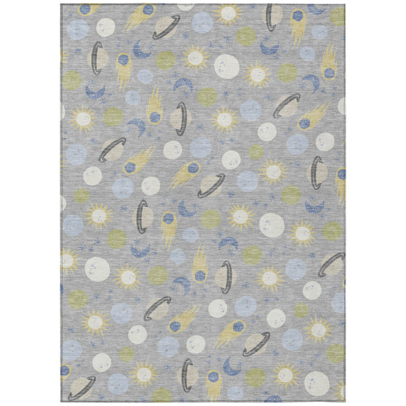 Machine Washable Indoor/Outdoor Chantille ACN2581 Kids Rug, 8' x 10', Silver