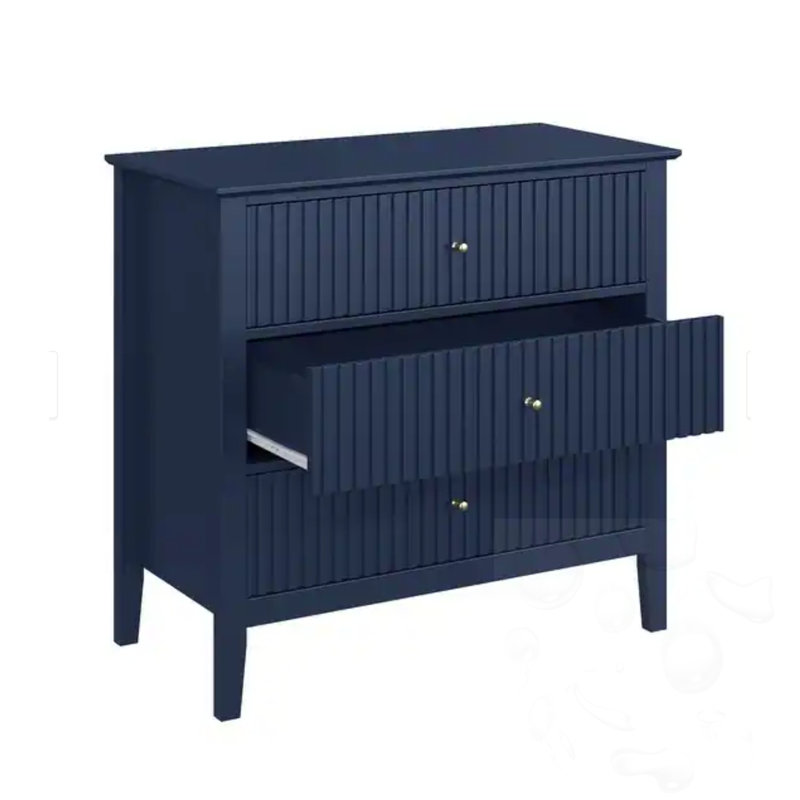 Table de chevet cannelée à 3 tiroirs, Blue