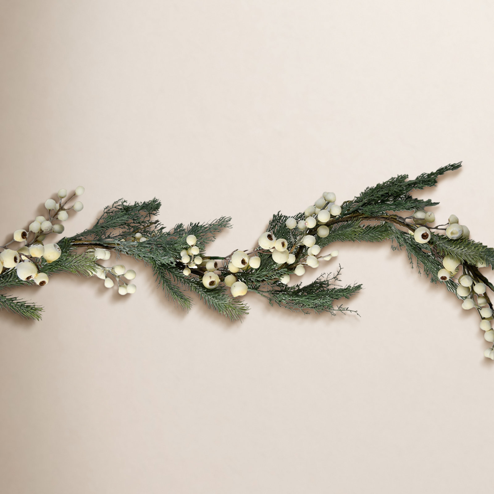 The Holiday Aisle® Classic Winter Berry Garland, Green;White
