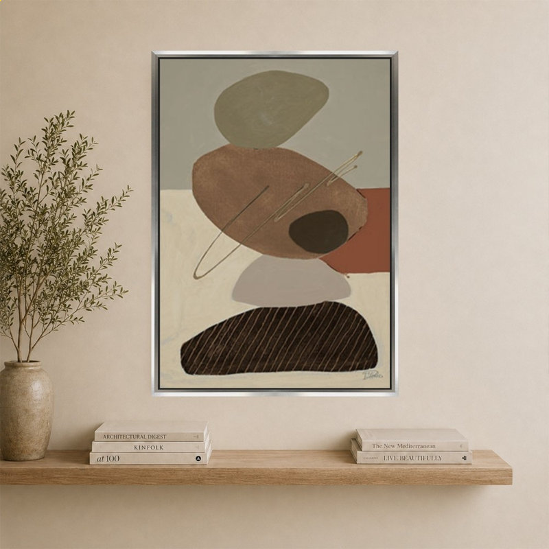 Stone Stack Tan by Patricia Pinto - Graphic Art on Canvas, Silver, 44" H x 34" W