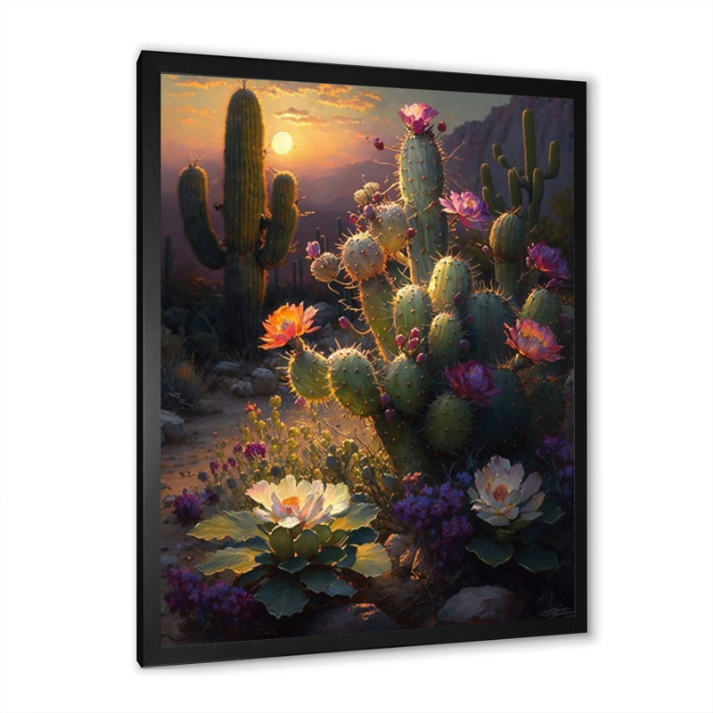 Cactus dans le désert I - montagnes, art mural, Cadre photo noir, H 20 po x l 12 po