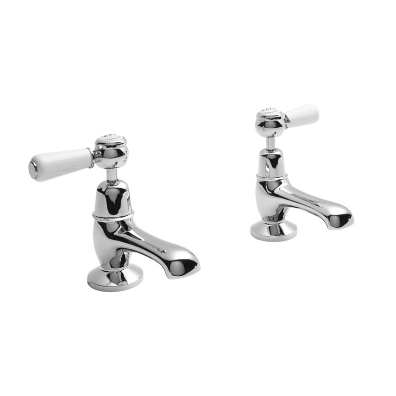 Solid Brass Basin Pillar Taps, White