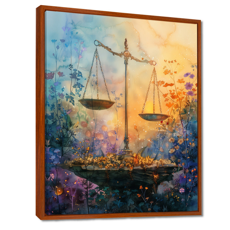 Décoration murale jaune et bleu astrologie équilibrée Balance III - Balance astronomique, H 32 po x l 24 po x P 1 po