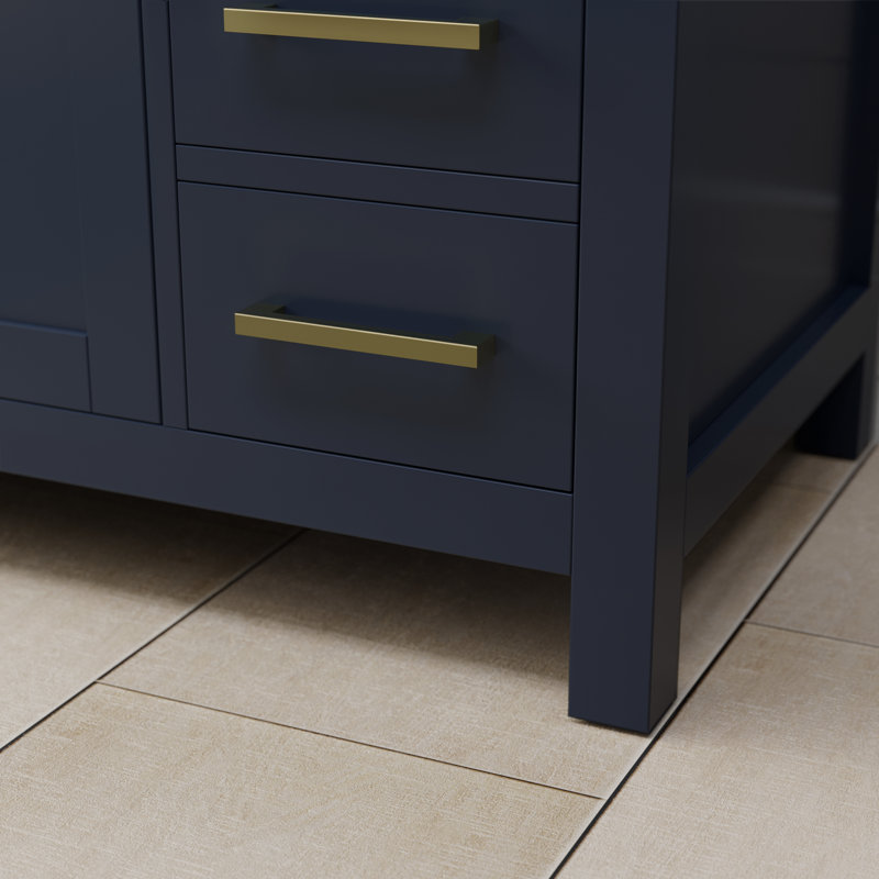 Beckett 48" Freestanding Single Bathroom Vanity with Quartz Top, Dark Blue, Brushed Gold, White Quartz