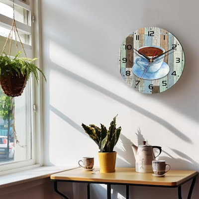 Wall Clock, 10 Inch Silent Non-Ticking Home Kitchen Decor, Battery Operated For Bathroom Bedroom Living Room Office(Coffee Wood)