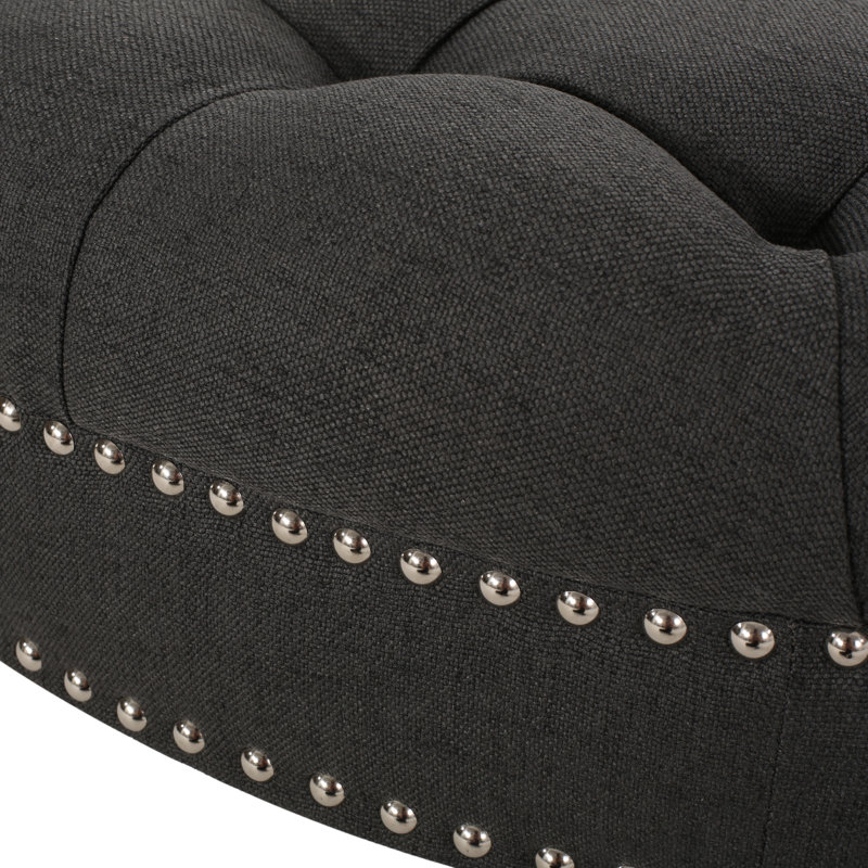 Healdton Ottoman Coffee Table Round Ottoman Upholstered Ottoman Living Room Ottoman, Dark Gray Polyester