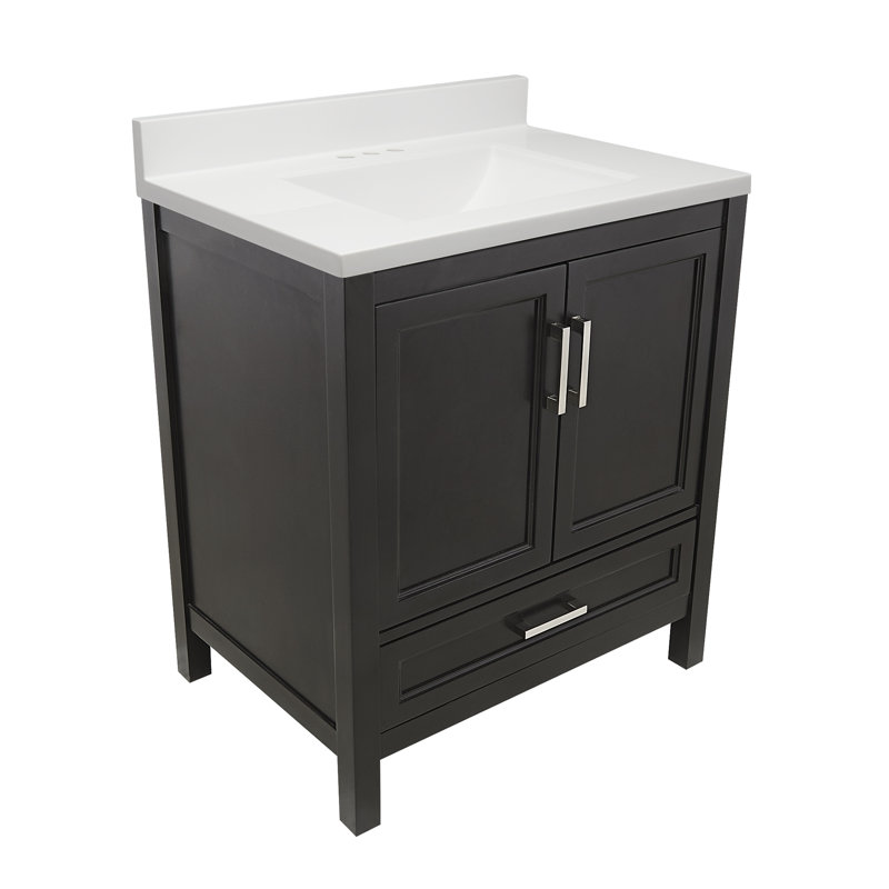 Haleyann 31'' Single Bathroom Vanity with Engineered Quartz Top, Espresso, Off White