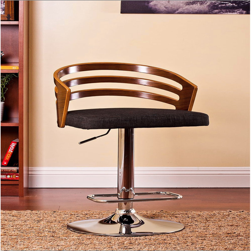 Tabouret de bar pivotant à dossier moderne Modern, H 43 po x l 19 po x P 18 po, Brown/Grey Fabric