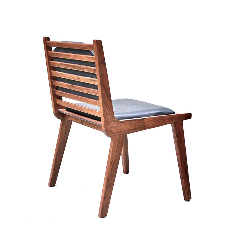Chaise d’appoint en cuir à dossier en bois massif en cuir brun