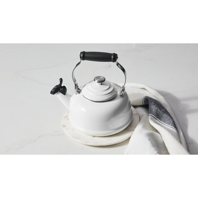 1.7 Qt White Enamel Steel Whistling Tea Kettle