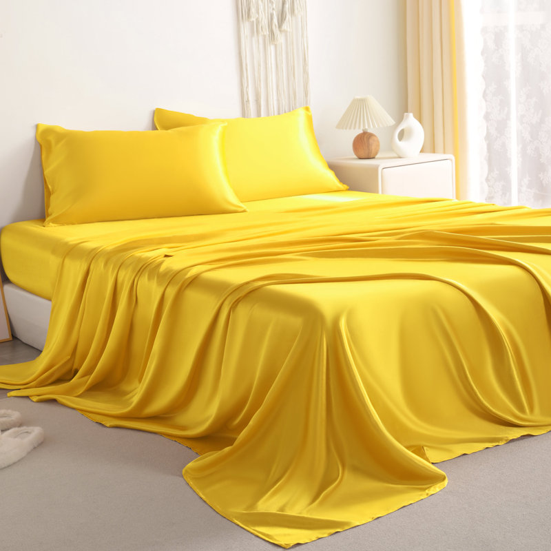 Ensemble de draps Lustrous, Jaune, Ensemble de draps pour très grand lit avec 2 taie