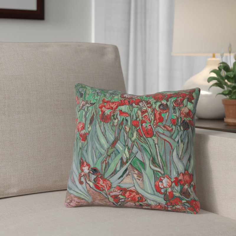 Coussin Vincent Van Gogh, 14 po x 14 po, Rouge, Pas de remplissage