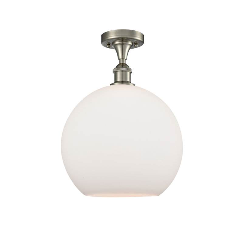 Plafonnier semi-encastré 1 lumière Cindi, Blanc mat, H 16,38 po x l 11,75 po x P 11,75 po, Nickel satiné brossé