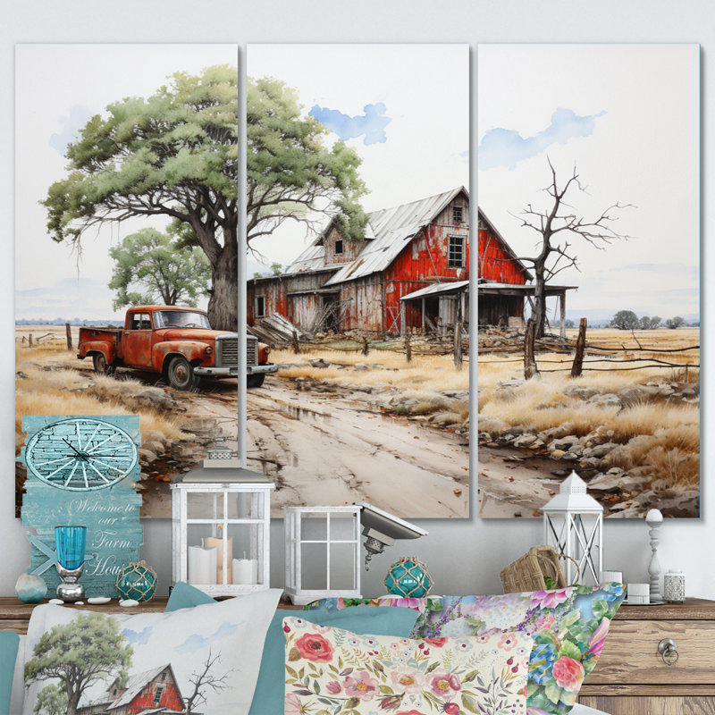 «Farmhouse Homestead Legacy» sur toile, reproduction de 3 pièces, H 28 po x l 36 po x P 1 po