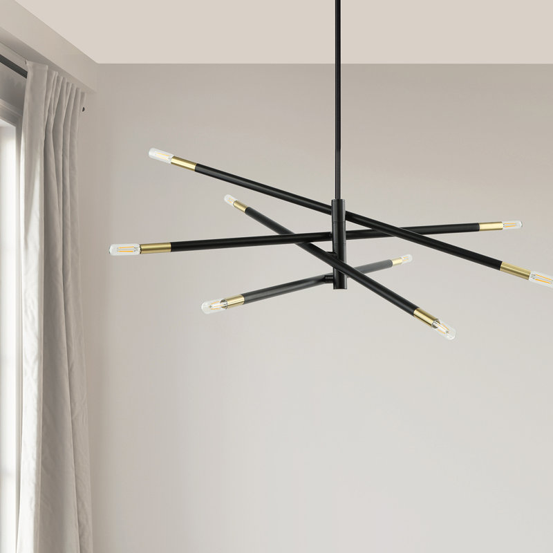 Luminaire suspendu 8 lumières incandescentes, Noir mat et laiton patiné