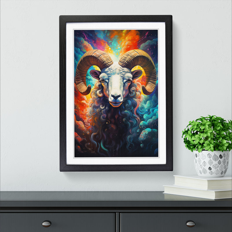 Ram Sheep Futurism - Framed Print, Black, 46cm H x 34cm W x 2cm D