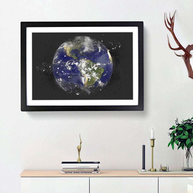 Satellite Image Of Earth - Picture Frame Graphic Art, 62cm H x 87cm W x 2cm D, Black Framed