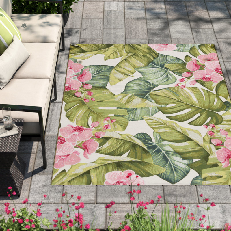 Tamera 596 Area Indoor/Outdoor Area Rug In Green / Pink, Rectangle 4' x 6'
