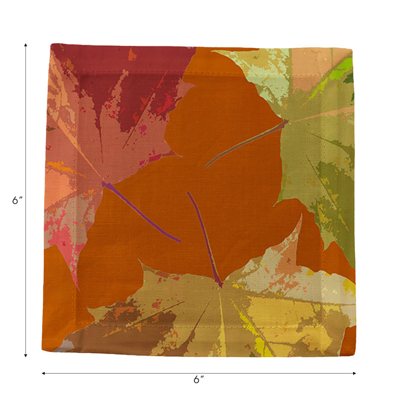 Autumn Leaves Cotton Sateen Cocktail Napkins, Rust