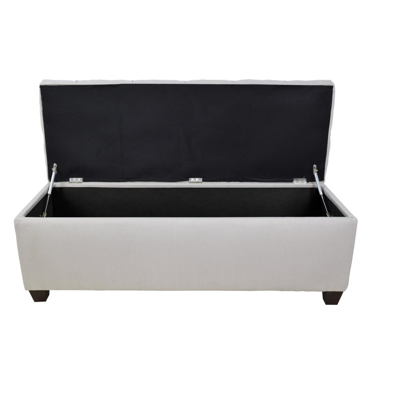 Heaney Polyester Blend Upholstered Storage Bench, Light Silver