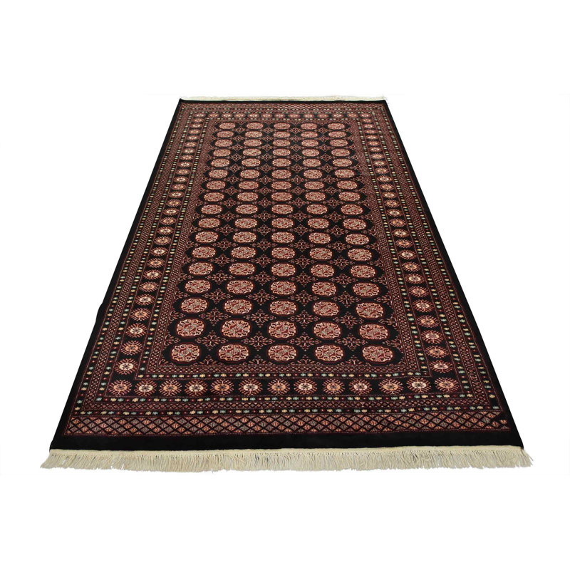 Tapis oriental noir en laine noué à la main 6 pi 4 po x 9 pi 2 po Bokhara