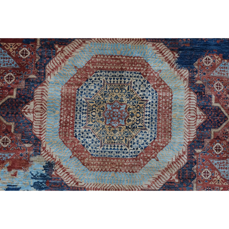 High-Quality Hand-Knotted Red And Navy Area Rug