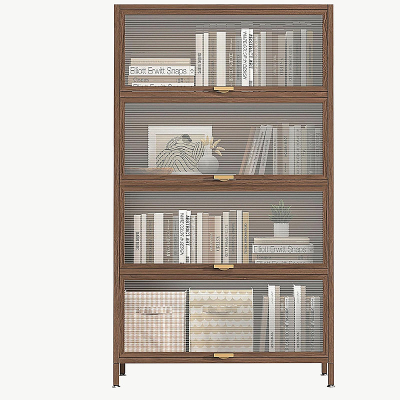 57'' Tall Metal 4 Flip Doors Cabinet, Bookcase with Storage, (4 Shelves) 56.69”H x 31.5”W x 13.8”D