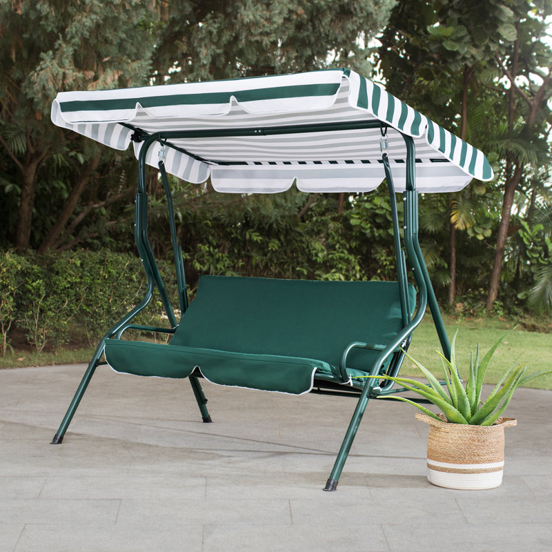 Auvent de balançoire d'extérieur à 2 places SUNJoy Margaux, Vert rayé, Vert