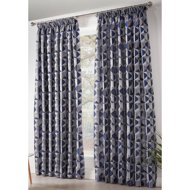 Stamper Room Darkening Curtain Pair, 117 x 229 cm, Navy/Silver