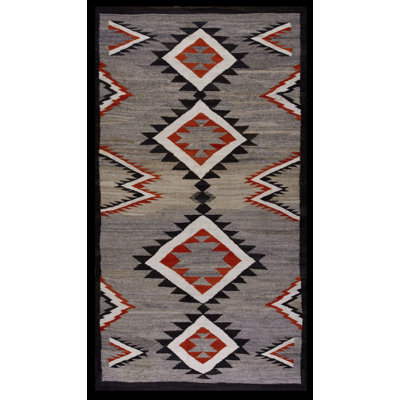 Antique Flat Woven Native American Navajo Hallway Runner Wool Green Rug