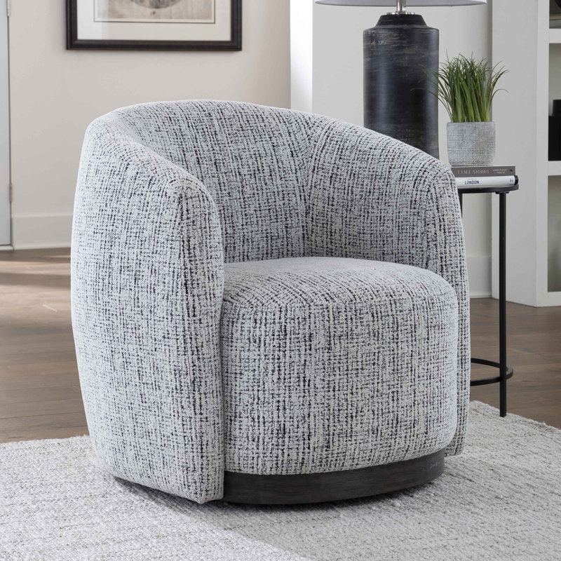 Fauteuil demi-tonneau pivotant rembourré avec base en bois, fauteuil d'appoint moderne - entièrement assemblé, Belladone