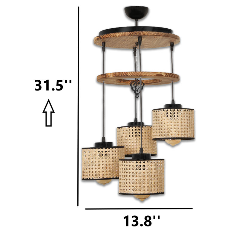 Luminaire suspendu en bois à hauteur réglable 2 niveaux, Naturel
