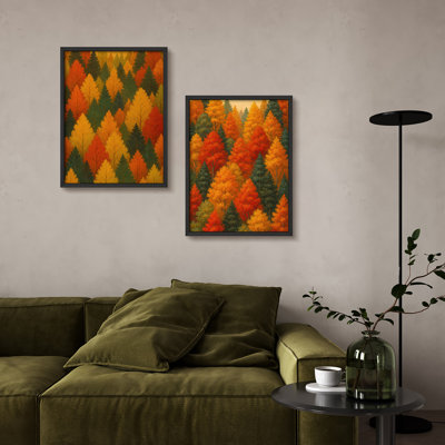«Vibrant Autumn Forest», ensemble d'art mural encadré de 2 - impressions colorées de paysage d'automne coloré pour un décor saisonnier douillet