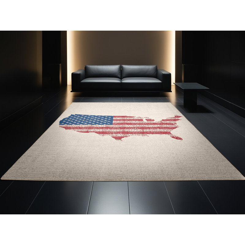 Soft Plush Esqueda July 4Th Modern & Contemporary Abstract Area Rug in Beige – Beige Binding, 5x8