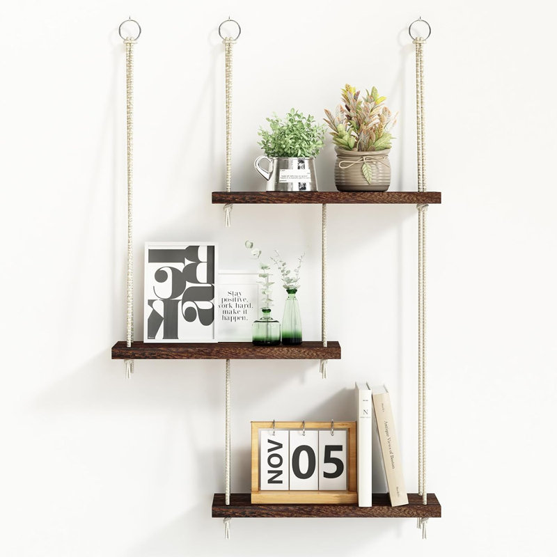 3-tier Boho Hanging Wall Shelves